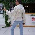 SIRT VE KOL SAÇAKLI KRUVAZE GABARDİN CEKET - KREM