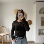 KAYIK YAKA UZUN KOLLU DANTEL BLUZ - SİYAH