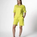 STYLİSH TİŞÖRT ŞORT DOKUMA TAKIM - NEON YEŞİL