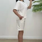 STYLİSH TİŞÖRT ŞORT DOKUMA TAKIM - EKRU