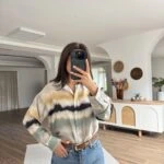 SULU BOYA DESEN SATEN SALAŞ GÖMLEK - HAKİ