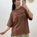 SUSTAİN NAKIŞLI PAMUK SALAŞ TİŞÖRT - KAHVE