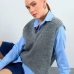 SÜVETER DETAYLI GÖMLEK KAZAK - GRİ-MAVİ