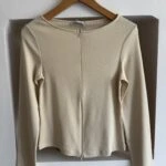 TAM FERMUAR UZUN KOL PAMUK LİKRA BLUZ - TAŞ