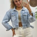 TAŞ ÇAKIMLI JEAN CEKET - AÇIK MAVİ