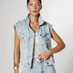 TAŞ PÜSKÜL DETAY JEAN YELEK - MAVİ