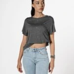 TAŞLI BİSİKLET YAKA KISA KOL TİŞÖRT - ANTRASİT