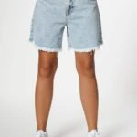 TAŞLI PÜSKÜL PAÇA ŞEHİR BOY KOT ŞORT - BUZ MAVİ