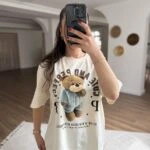 TEDDY BEAR BASKI PAMUK SALAŞ TİŞÖRT - EKRU