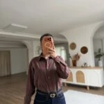 TEK CEP ÇİZGİLİ ETEĞİ OVAL PAMUK GÖMLEK - KAHVE-BORDO