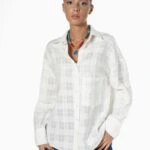 TEK CEP DOKULU ÇİZGİLİ PAMUK GÖMLEK - BEYAZ