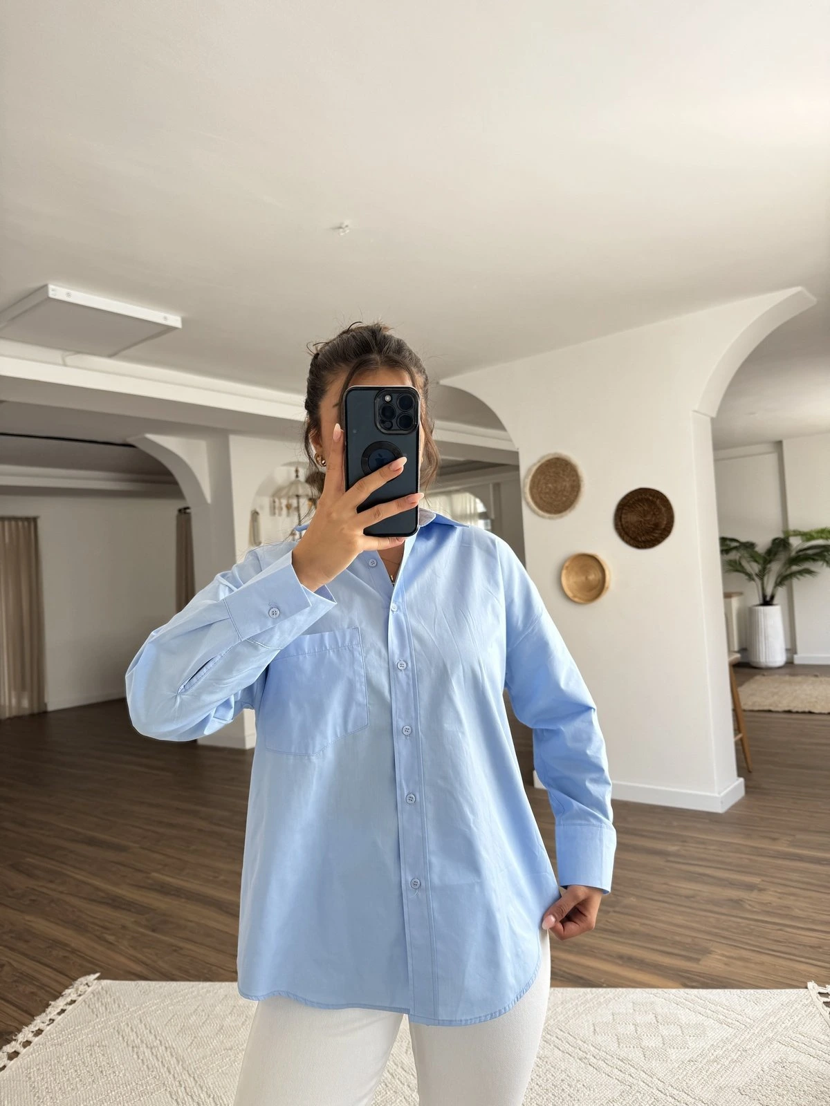 TEK CEP SALAŞ PAMUK BASİC GÖMLEK - MAVİ - Görsel 1