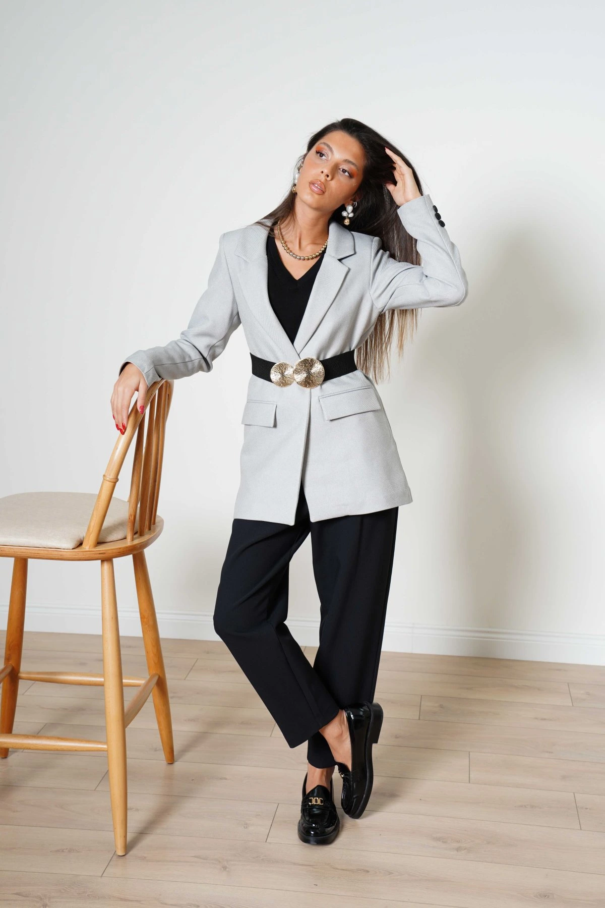 TEK DÜĞME YÜN EFEKT CEKET - GRİ - Görsel 1