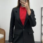 TEK DÜĞME YÜN EFEKT CEKET - SİYAH