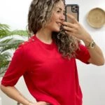 TEK OMUZ DÜĞMELİ KISA KOL VİSKON TRİKO - KIRMIZI