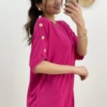 TEK OMUZ KOL DÜĞME SALAŞ DÜŞÜK KOL TRİKO - KOYU FUŞYA