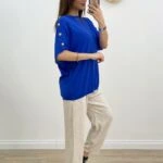 TEK OMUZ KOL DÜĞME SALAŞ DÜŞÜK KOL TRİKO - SAKS