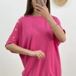 TEK OMUZ KOL DÜĞME SALAŞ DÜŞÜK KOL TRİKO - FUŞYA
