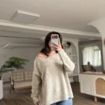 TEK OMUZ TAŞLI SALAŞ KAZAK - AÇIK BEJ