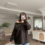 TEK OMUZ TAŞLI SALAŞ KAZAK - KOYU KAHVE