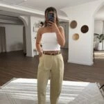 TEK PİLE ARKA KAPAK CEP KETEN KEMERLİ PANTOLON - SARI