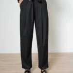 TEK PİLE KENDİNDEN TOKALI KUMAŞ PANTOLON - SİYAH