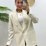 TORBA CEP ÇİZGİLİ DOKULU CEKET - TAŞ