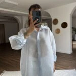 TRANSPARAN ÇİZGİLİ VİSKON SALAŞ GÖMLEK - MAVİ