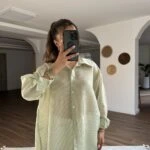 TRANSPARAN ÇİZGİLİ VİSKON SALAŞ GÖMLEK - YEŞİL