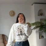 TRİKO ÇİÇEK DETAY YAZI BASKI PAMUK SWEAT - EKRU