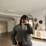 TRİKO YAKA DİKİŞ DETAY DOLGULU KISA MONT - HAKİ