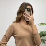 SİMLİ V YAKA TRİKO - CAMEL