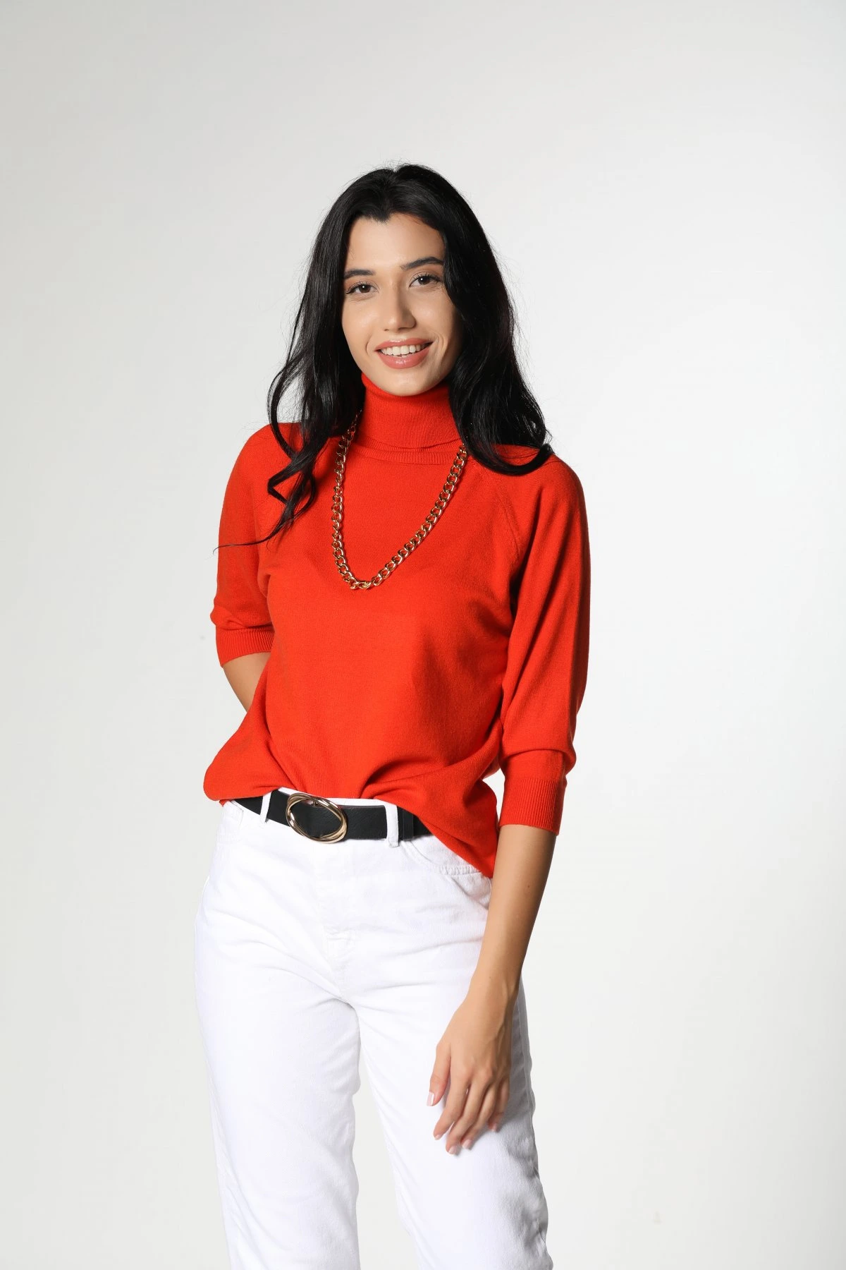 TRUVAKAR KOL BALIKÇI YAKA TRİKO - TURUNCU - Görsel 1