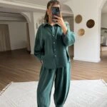 TRUVAKAR KOL GÖMLEK BALON PANTOLON MODAL TAKIM - ZÜMRÜT YEŞİL