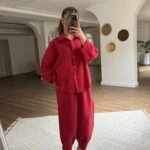 TRUVAKAR KOL GÖMLEK BALON PANTOLON MODAL TAKIM - KIRMIZI