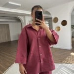 TRUVAKAR KOL KENDİNDEN DESENLİ VİSKON GÖMLEK - BORDO