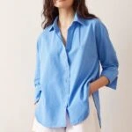 TRUVAKAR KOL PAMUK KETEN GÖMLEK - MAVİ