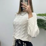 SAÇ ÖRGÜLÜ KAZAK - HAM EKRU