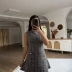 TÜVİT KUMAŞ CEP GÖRÜNÜM ETEĞİ ÇAN MİNİ ELBİSE - KAHVE