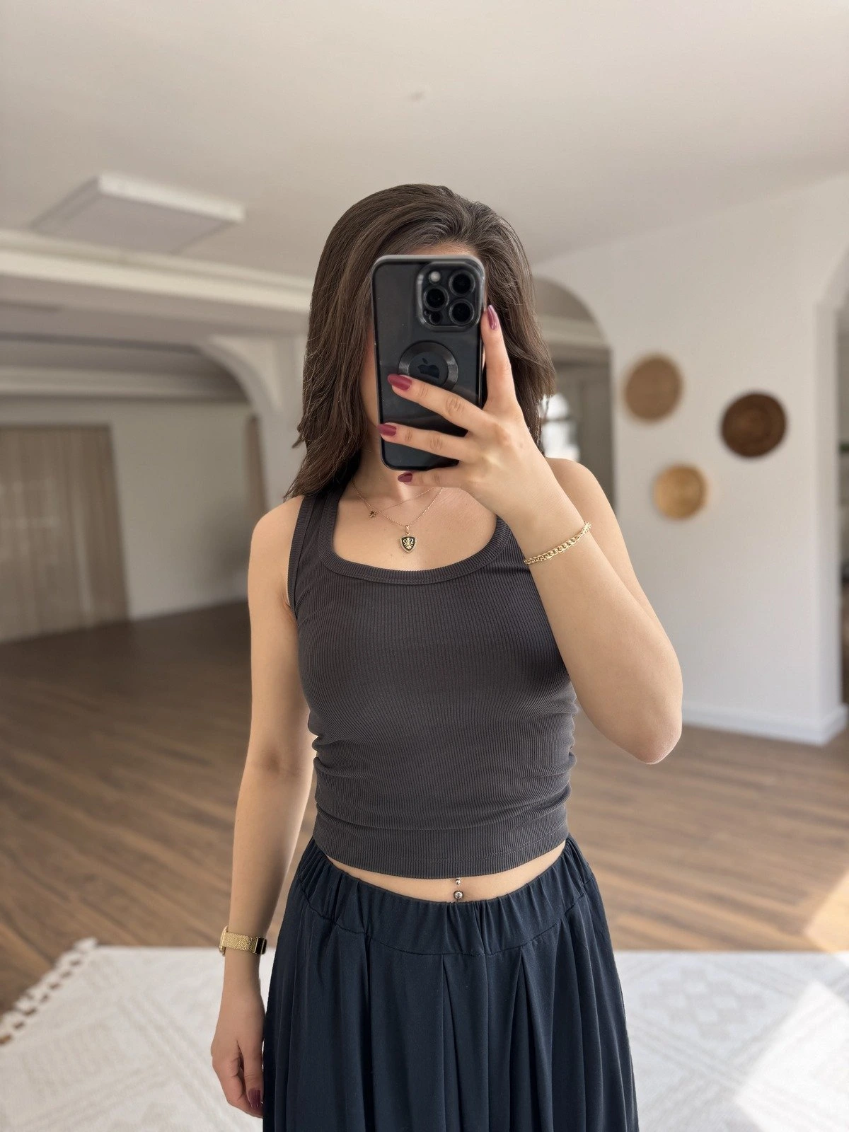 U YAKA FİTİLLİ LİKRALI ATLET - ANTRASİT - Görsel 1