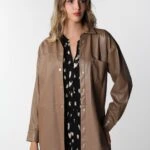 UZUN DERİ GÖMLEK CEKET - KOYU BEJ