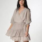 UZUN KOL ŞİFON ELBİSE - BEJ