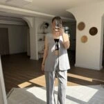 UZUN YELEK PALAZZO PANTOLON PAMUK TAKIM - GRİ