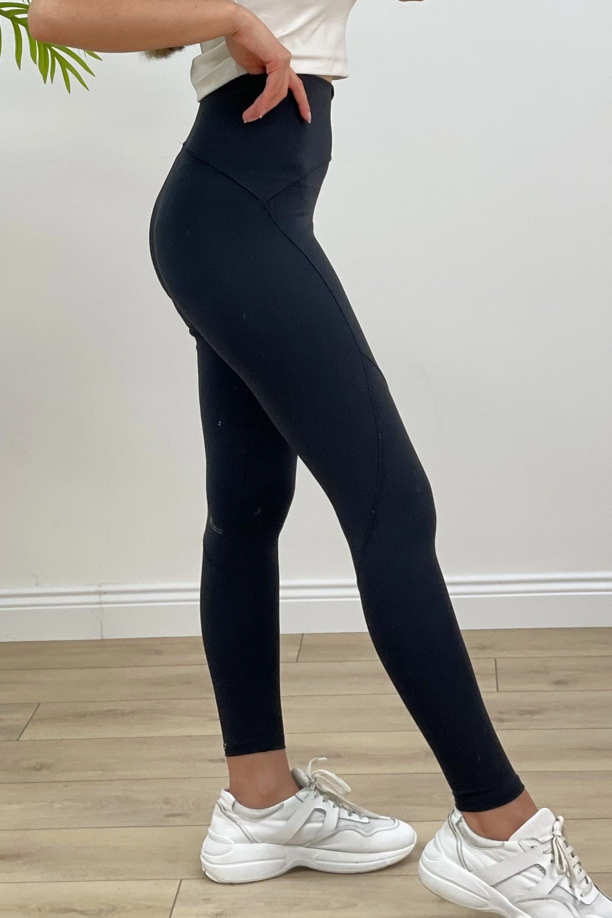 V KEMER DİKİŞLİ SPORCU TAYT - SİYAH - Görsel 1