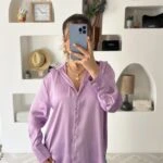 V YAKA BASİC SATEN GÖMLEK - LİLA