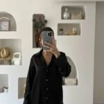 V YAKA BASİC SATEN GÖMLEK - SİYAH