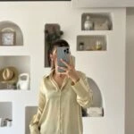 V YAKA BASİC SATEN GÖMLEK - KOYU EKRU