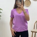 V YAKA BASİC TİŞÖRT - LİLA