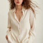 V YAKA CUPRA SATEN GÖMLEK - KREM