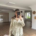 V YAKA DESENLİ MODAL PAMUK GÖMLEK - HAKİ